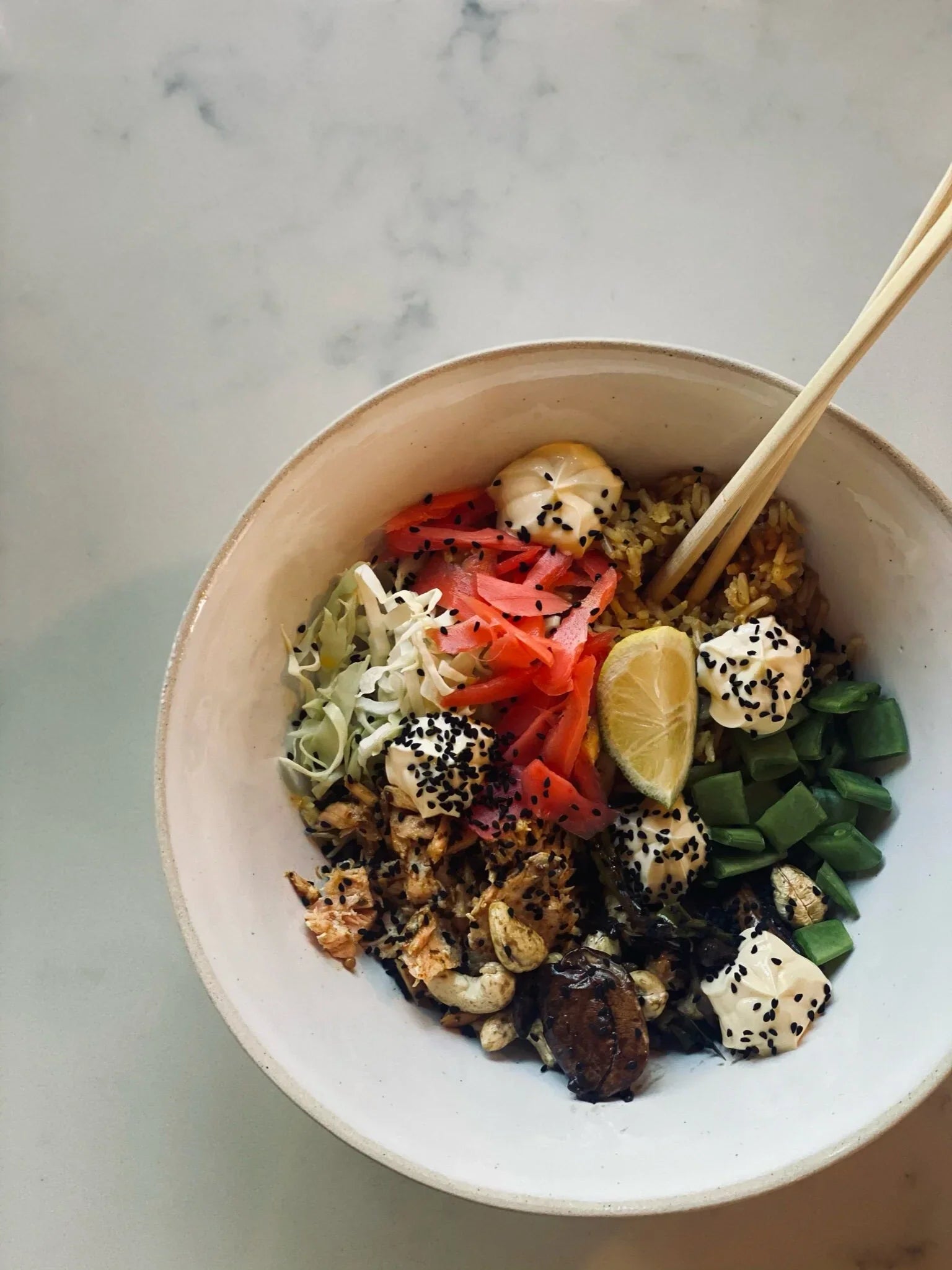 Salmon bowl with miso brown rice